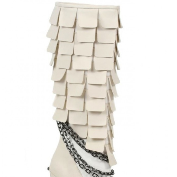 Caymene White Scaled Knee Boot with Spikes - Picture 3 of 4